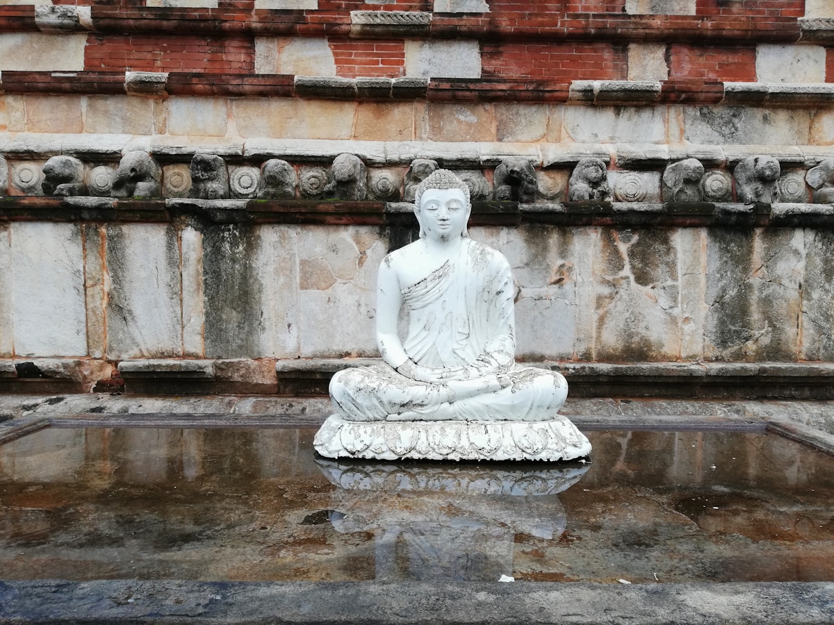 Ancient Buddhist stupa rising above the tree line at Anuradhapura, Sri Lanka