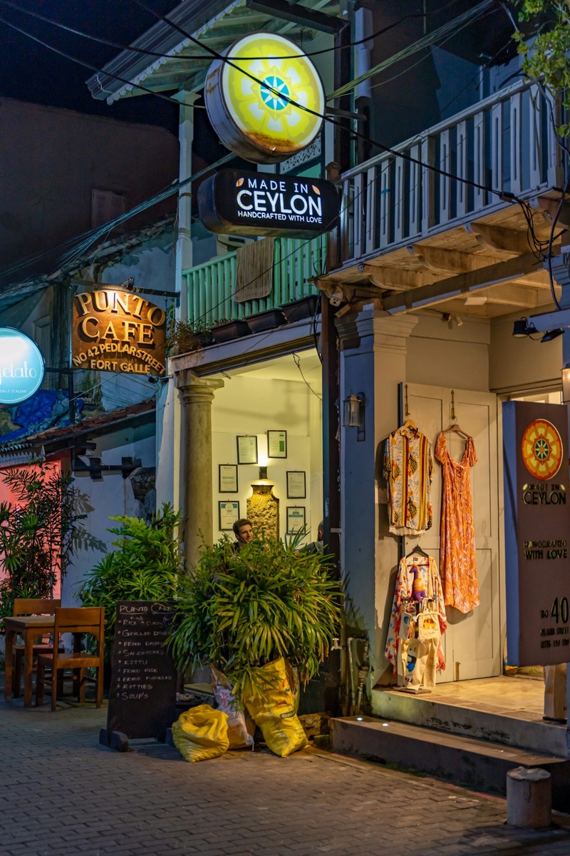 Illuminated street restaurant with warm lights, Dambulla area, Sri Lanka