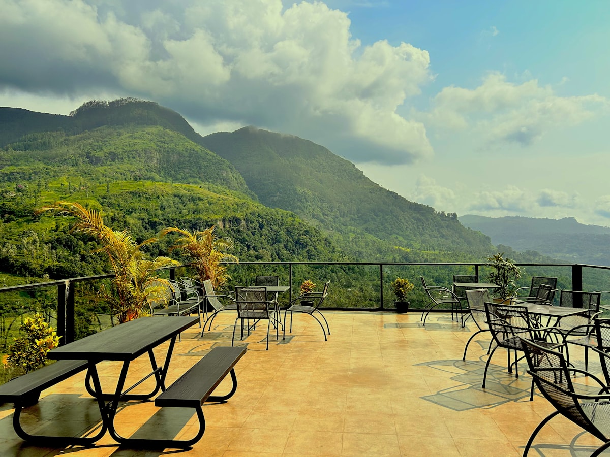 Rooftop terrace with hill country mountain views in Ella, Sri Lanka