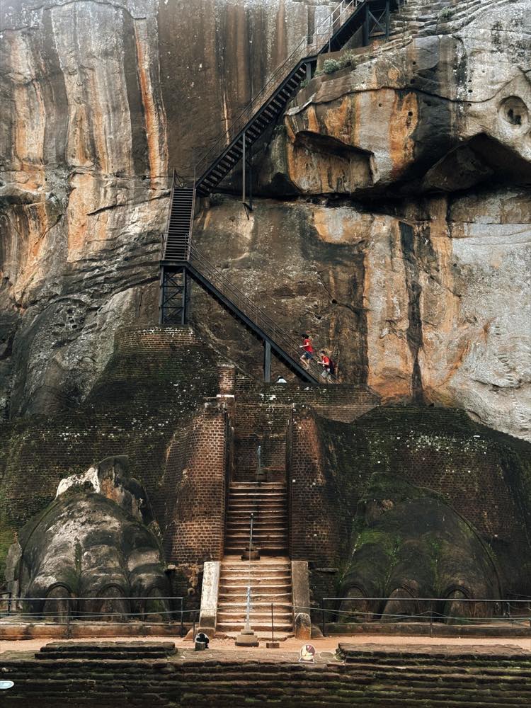 Steel staircase climbing the rock face near the Lion Gate at Sigiriya