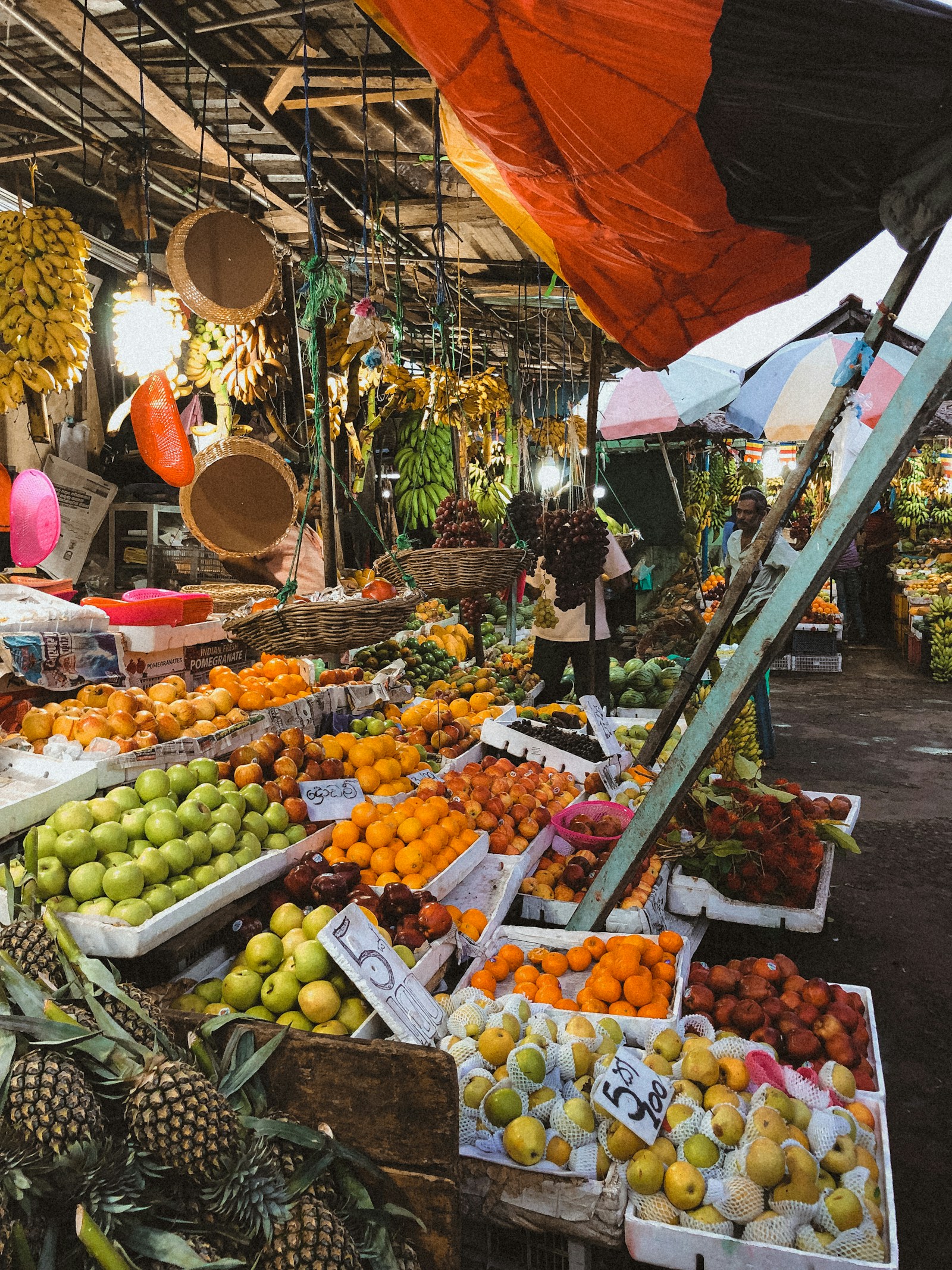 Fresh fruit and produce stalls at Kandy Market, Sri Lanka