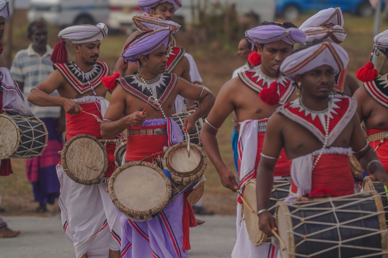 Sri Lankan drummers in traditional attire - Kandy Esala Perahera 2026 in full swing