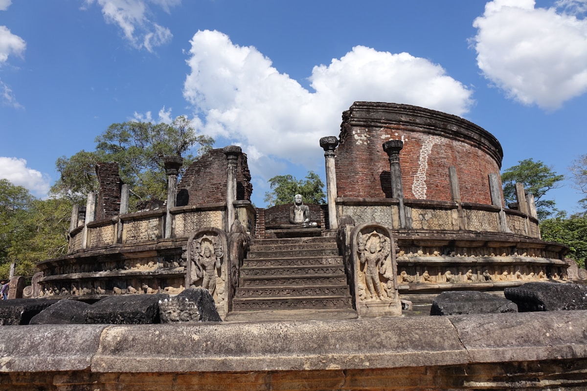Ancient stone building with stairs, Polonnaruwa archaeological park, Sri Lanka