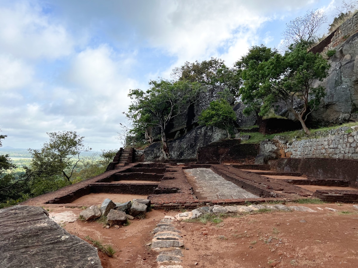 Stone steps leading up through Sigiriya rock fortress, Sri Lanka