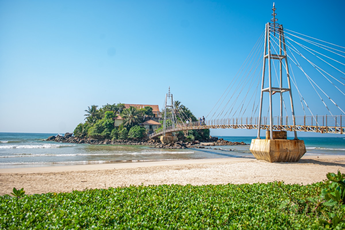 Wooden bridge over the sea on the Sri Lanka coast — budget travel
