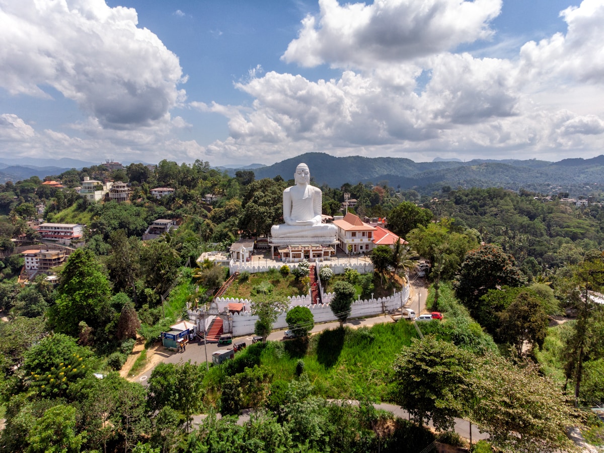 Bahiravokanda Vihara Buddha statue on a hilltop above Kandy, Sri Lanka